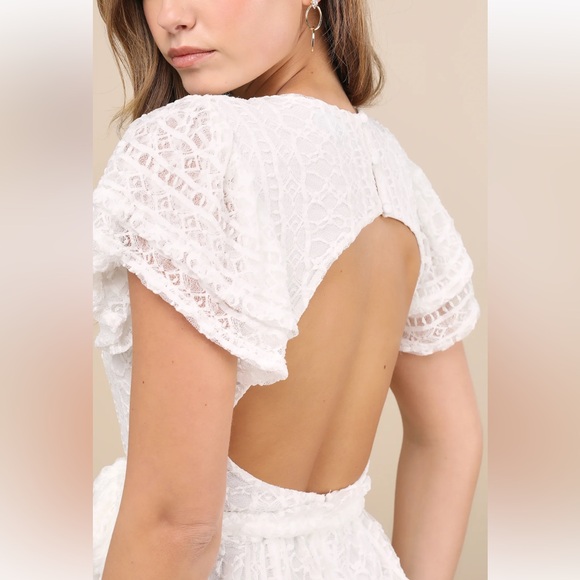 NWT Lulus Whimsical Spirit Ivory Lace Tiered Backless Midi Dress - Picture 4 of 4